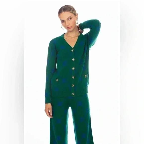 Ell and Emm Women’s Green Royal Blue EE V-Neck Cardigan Sweater Jumper Size M/L - Picture 2 of 14